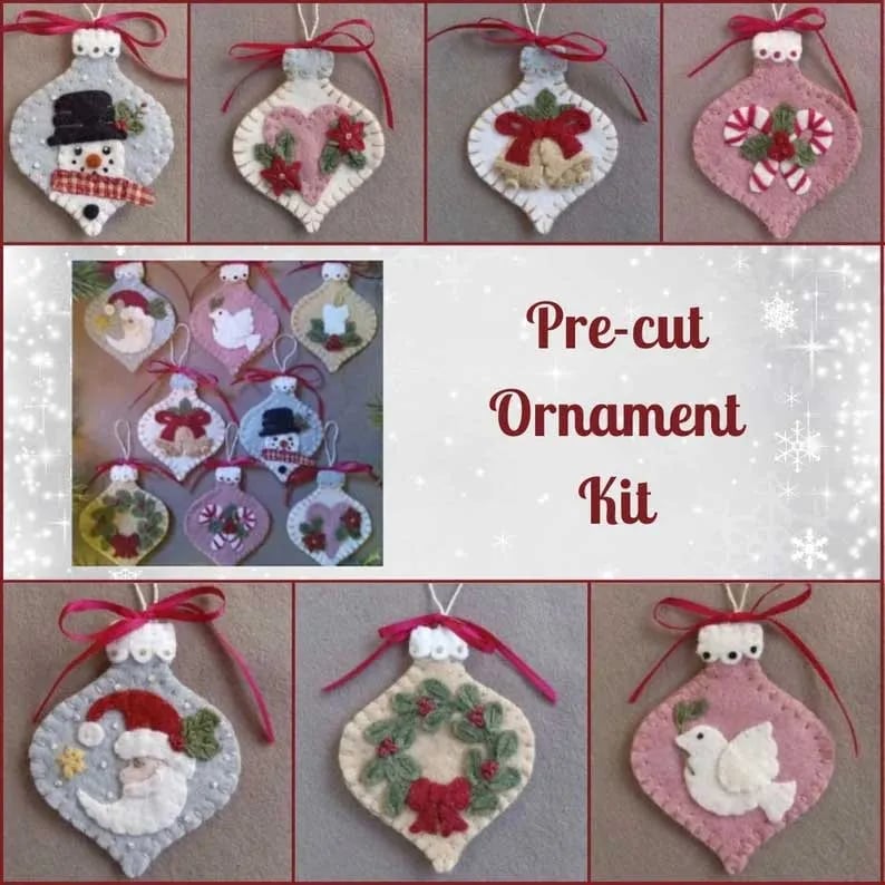 Pre-Cut Wool Blend Felt Holiday Hearts Ornament Kit